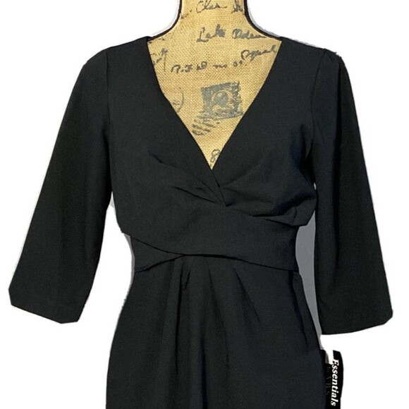 NWT ABS Essentials Dress 6 Black Empire V Neck 3/4 Sl Lined Deep V Neck Career - Picture 2 of 6